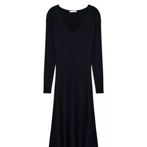 Zara Black V-Neck Long Sleeve Maxi Dress
